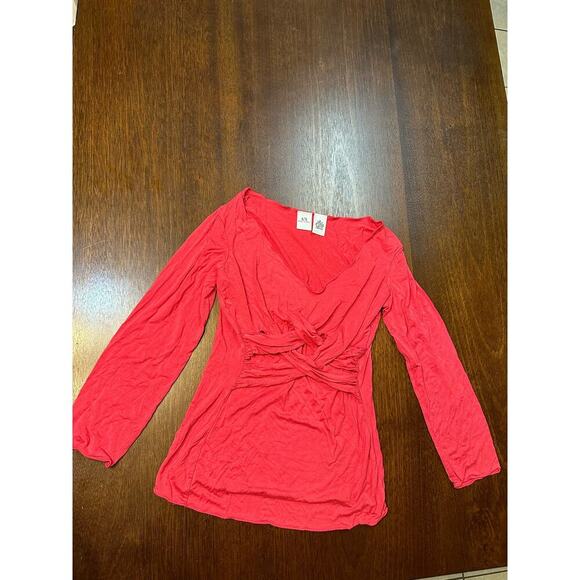 Armani Exchange Women’s Medium Stretch Red Y2K 90’s V Neck Date Night Club Shirt - Picture 1 of 9